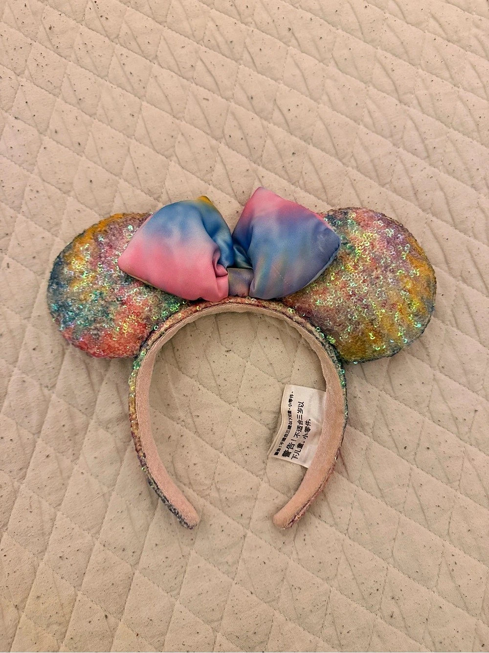 Disney Pastel Rainbow Sequined Minnie Mouse Ear Headband Pink & Blue